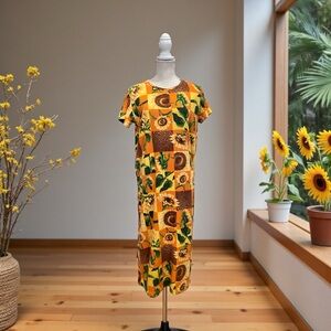Celine Sunflower Print Midi Dress - Yellow and Green